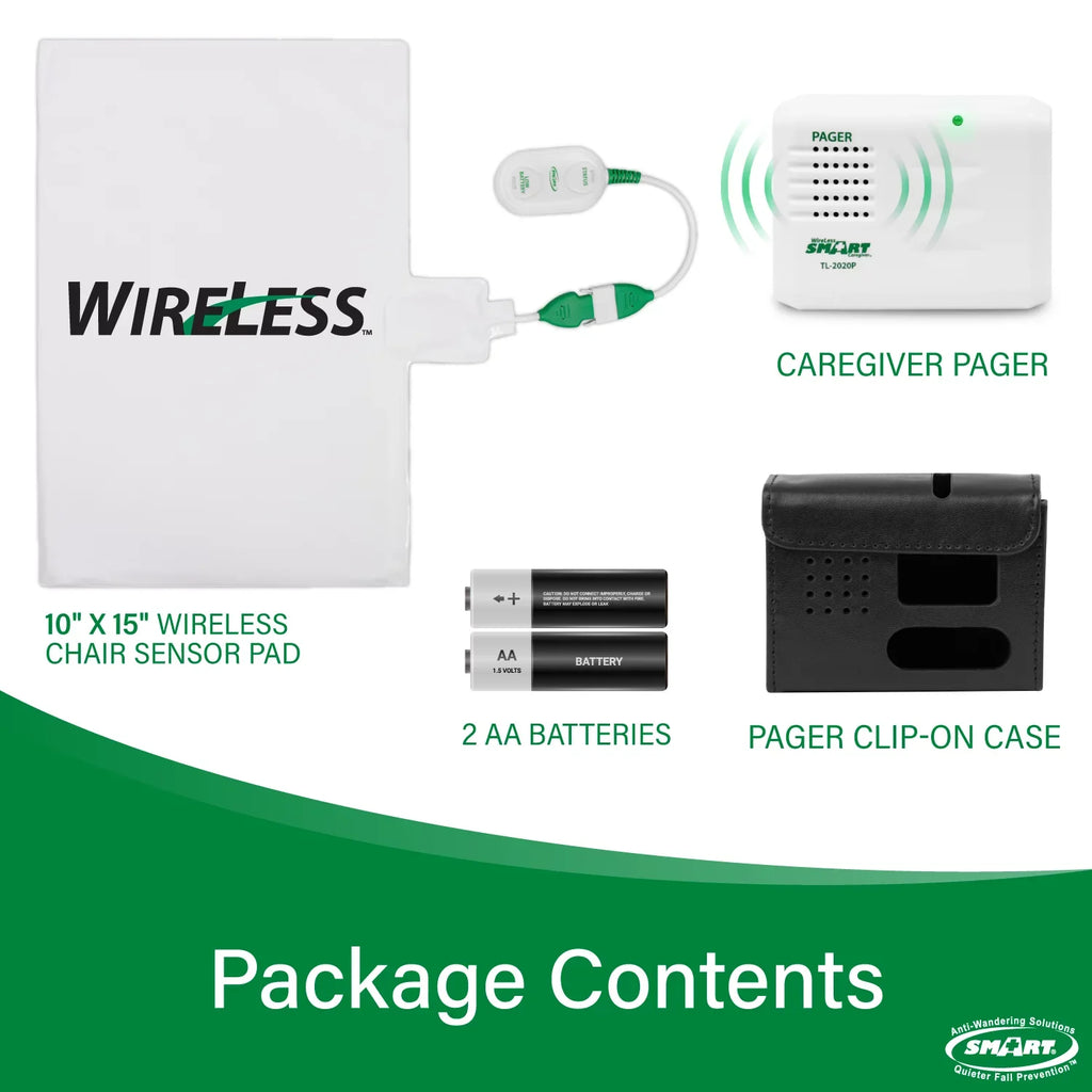 Smart Caregiver Wireless Chair Alarm System with Pager and Weight Sensor for Fall Prevention | 10" x 15" Pressure Sensor Alarm for Chair Alerts Caregiver | Cordless Chair Alarm with up to 300' Range