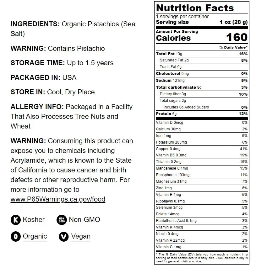 Food to Live Organic California Pistachios (In Shell, Roasted and Salted, Non-, Bulk) (2 Pounds)