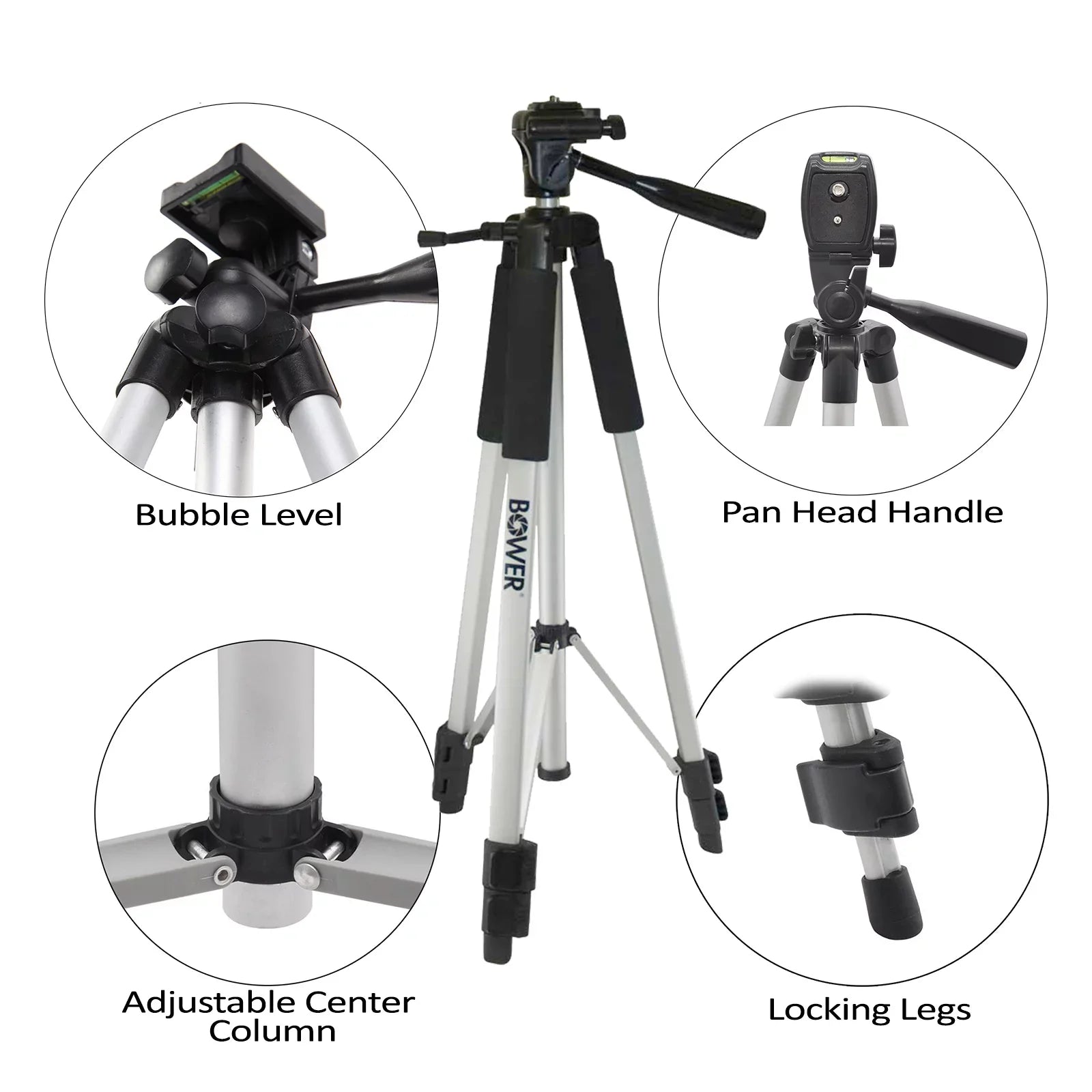 UltraPro 59" Inch Full-Size Aluminum Camera Tripod with Universal Smartphone Mount + Remote Control Compatible with iPhone/Android Cell Phone, Includes UltraPro Bonus Microfiber Cleaning Cloth