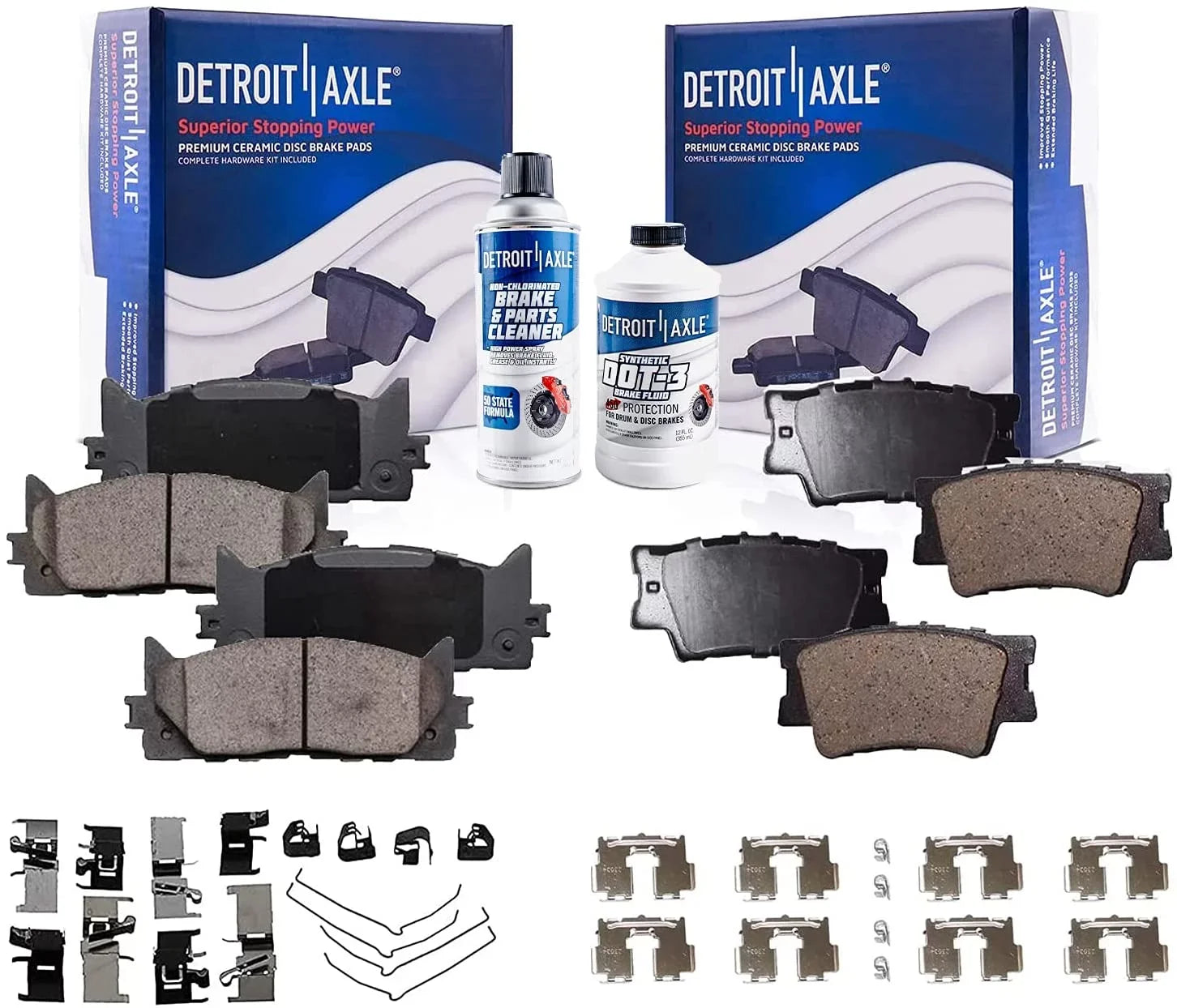Detroit Axle - Brake Pads for 07-17 Toyota Camry 08-18 Avalon Lexus ES300h, 07-18 ES350, 4 Ceramic Brake Pads Front & Rear 2008 2009 2010 2011 2012 2013 2014 2015 2016 2017 Replacement