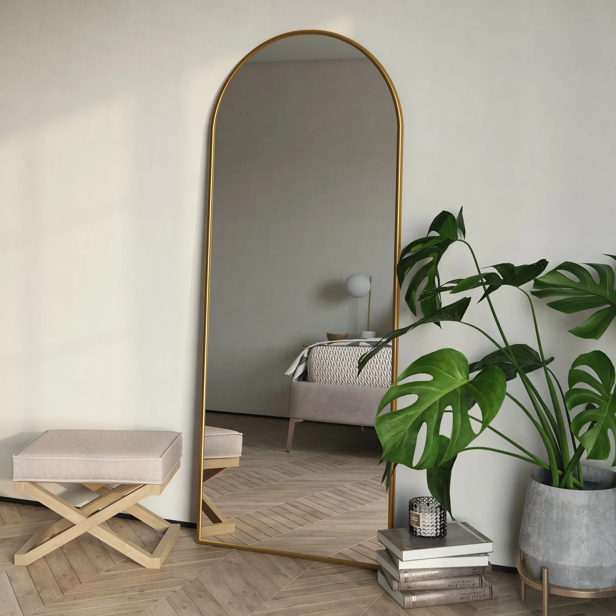 Nadia Arch Gold Metal 70"x28" Modern Glam Floor Mirror