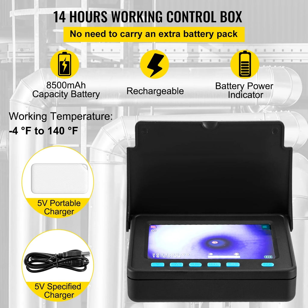 Sewer Camera 32.8FT Cable Pipeline Inspection Camera 4.3 in.   Monitor Pipe Camera Screen Waterproof IP68 Duct Inspection Camera with 6PCS LEDs 8500MAH Lithium Battery,  Function 10M
