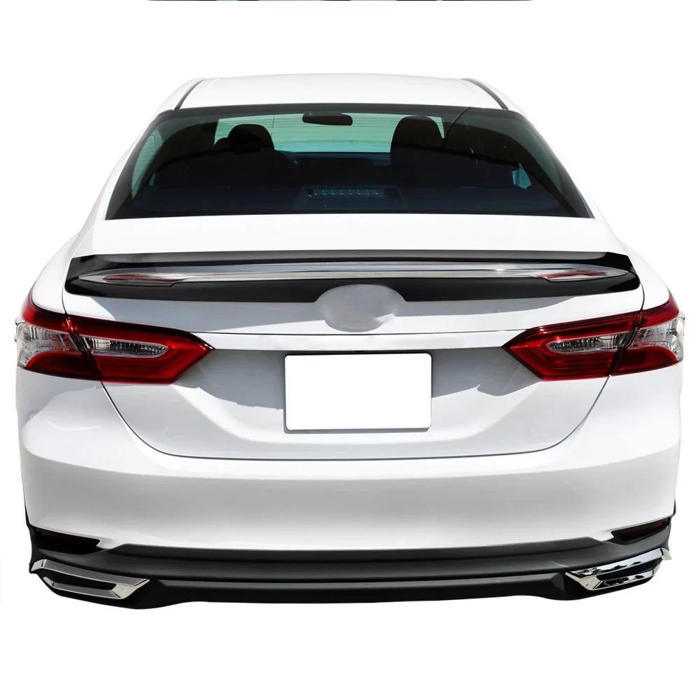 Ikon Motorsports Compatible with 18-23 Toyota Camry   Style Rear Trunk Spoiler Wing Gloss Black With Chrome Trim 2018 2019 2020 2021 2022