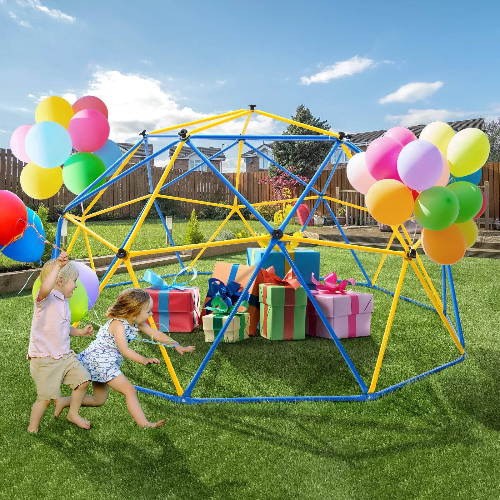800 lbs Dome Climber with Canopy 10FT Steel Frame Climbing Dome with Swing and Hammock For Kids
