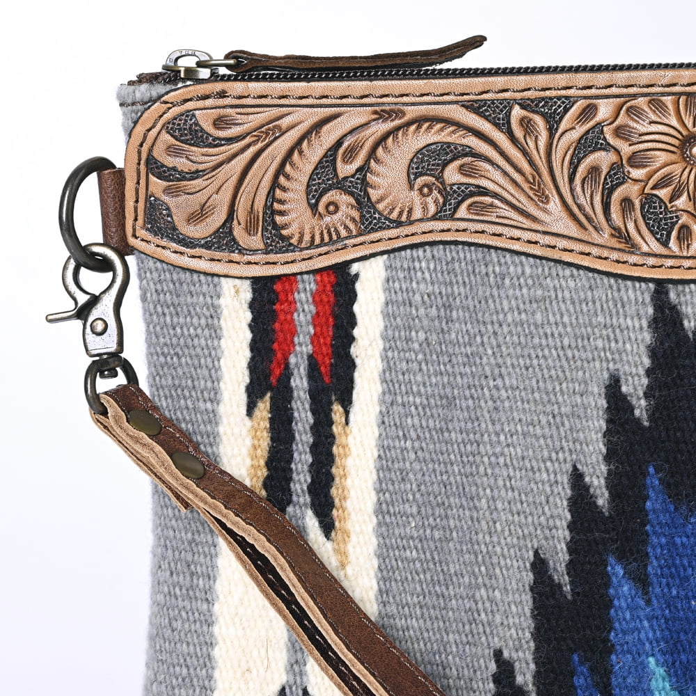 Hand Tooled Upcycled Wool  Genuine Leather women bag western handbag purse