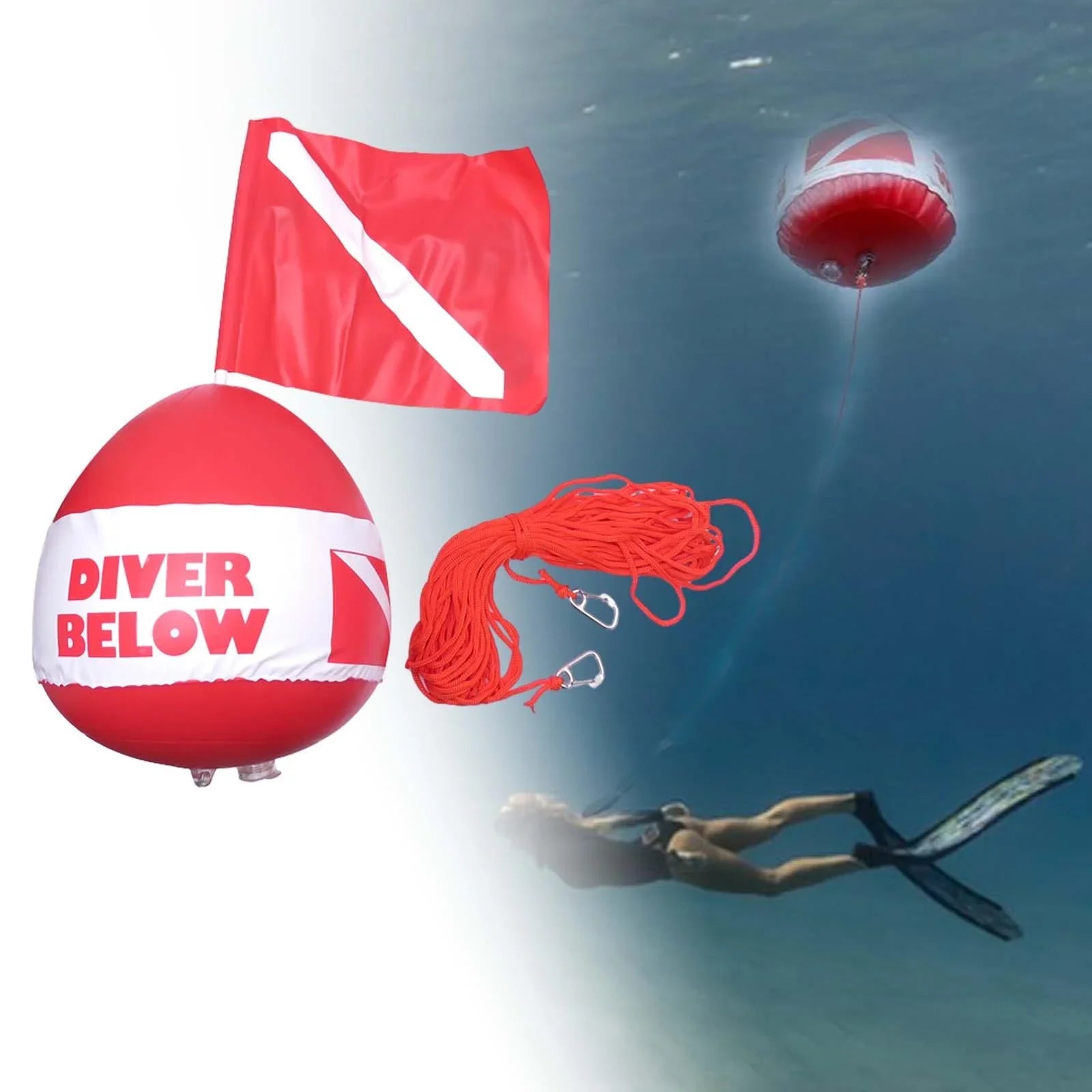 funtasica Dive Flag Float Buoy Dive Flag High Visibility Float , Inflatable Floater for Surface ing, Diving, Fishing