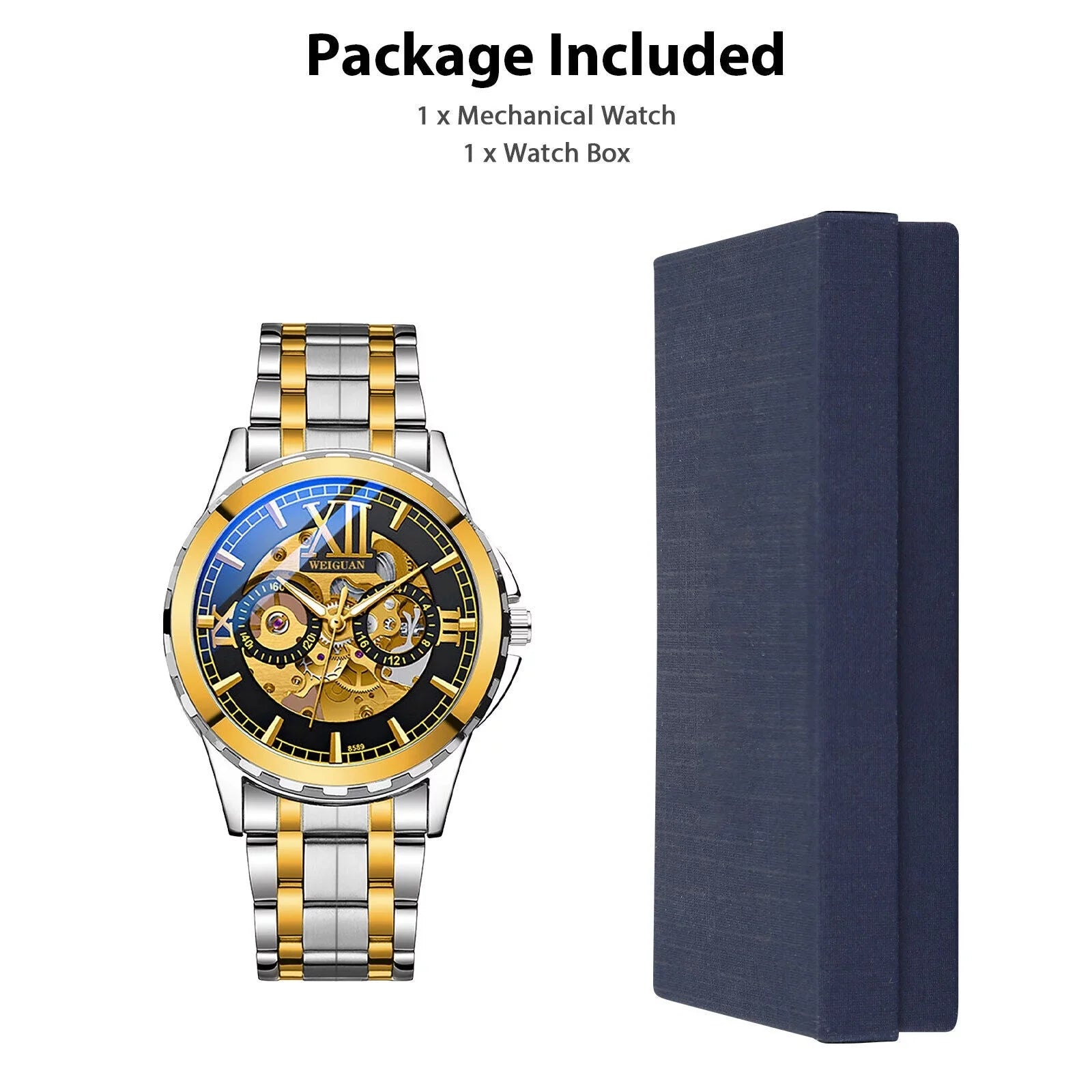 Men's Automatic Mechanical Stainless Steel Watch Luxury Business Hollow Skeleton
