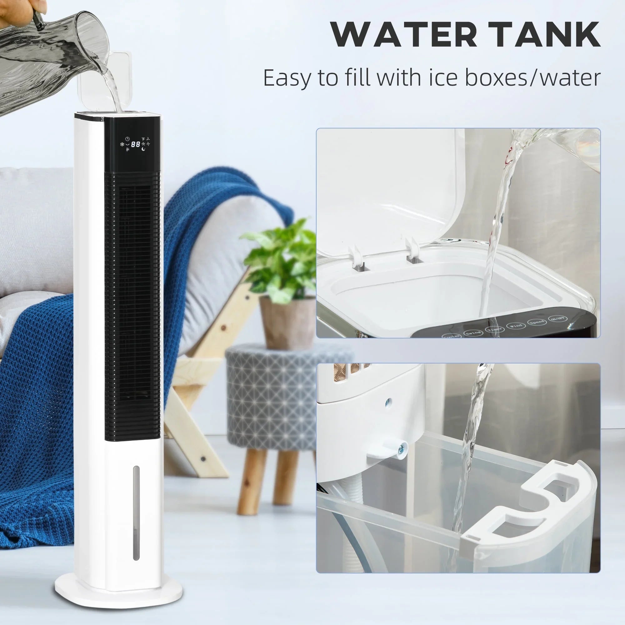 42" Portable Evaporative Air Cooler, 3-In-1 Ice Cooling Fan Humidifier with Remote, Timer, Oscillating,  Display, and 1.6 Gal Water Tank, White