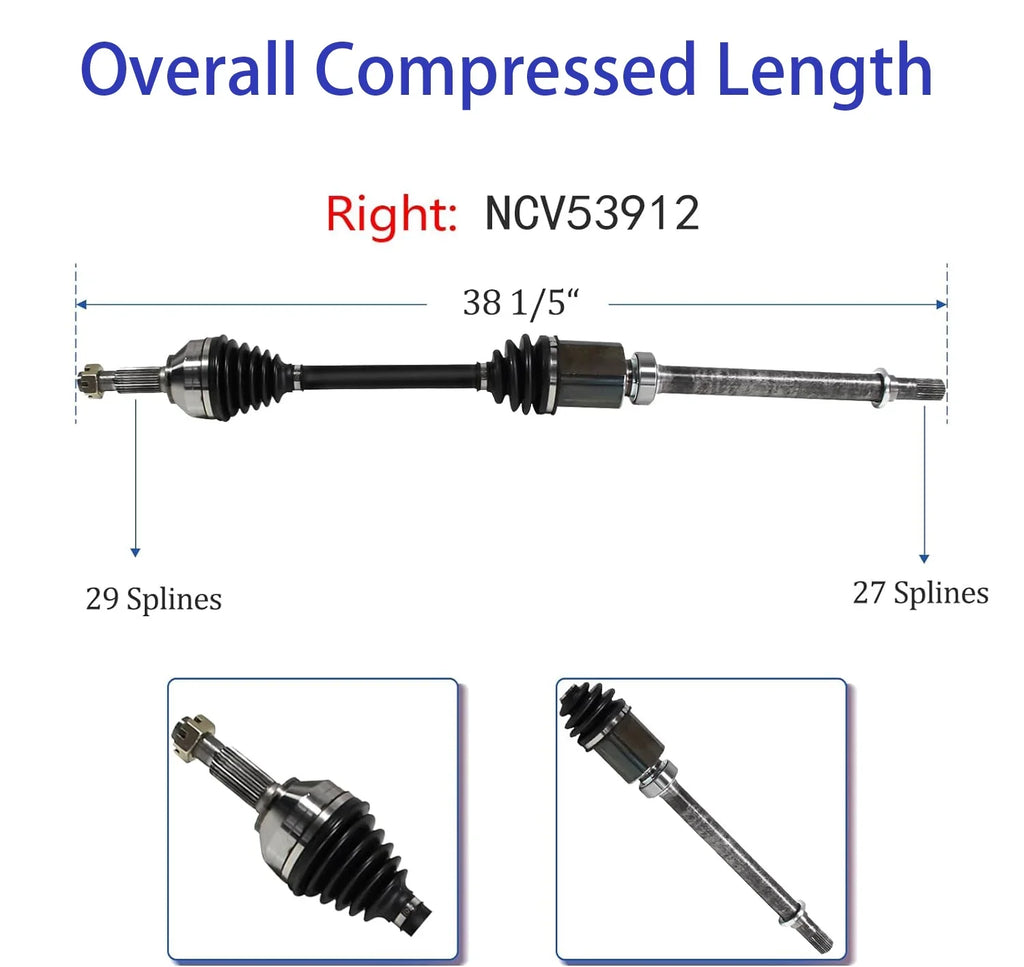 Pair  Axle Joint Assembly Front For 2007-2015 Nissan Altima, Rogue, Rogue Select Auto  Trans 2.5L NCV53911, NCV53912