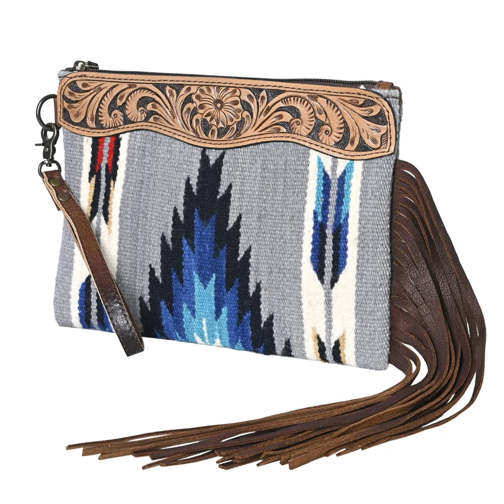 Hand Tooled Upcycled Wool  Genuine Leather women bag western handbag purse