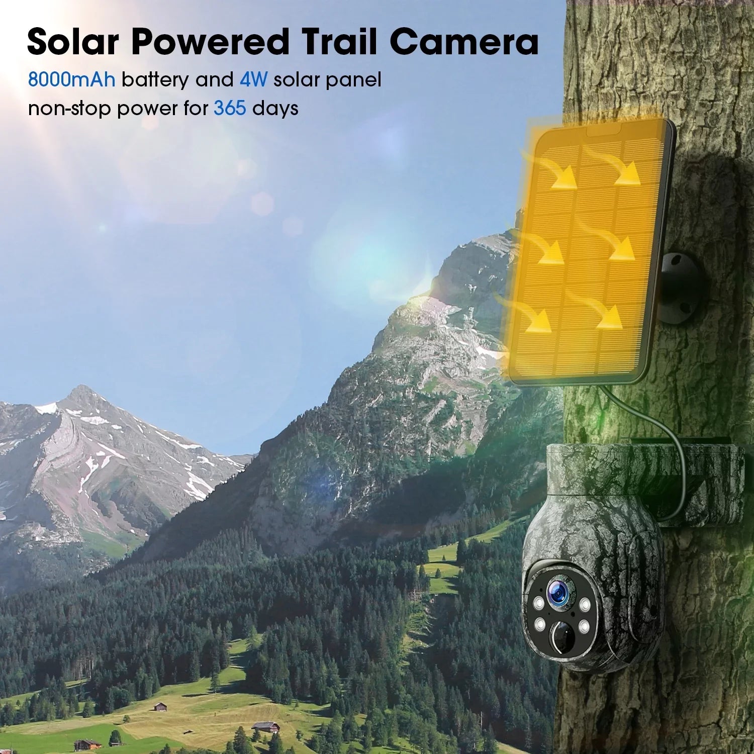 Cellular Trail Camera Wireless 4G , Solar Game Camera with 360°Pan 90°Tilt, 2K Night Vision, Live View, Waterproof, Cloud Storage,  Motion, No WiFi Hunting Security Cam with  & Card