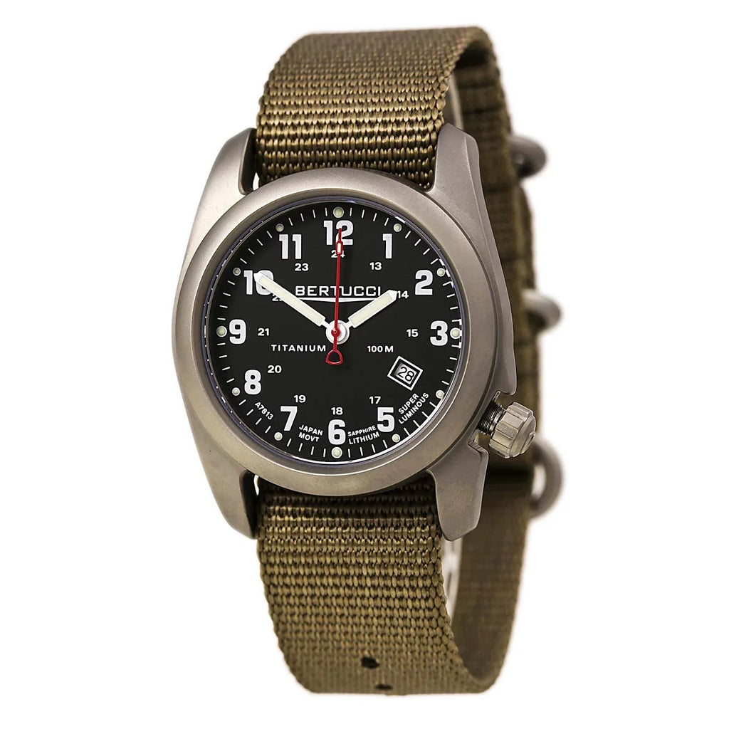 Mens A-2T Original Classic Analog Titanium Watch - Beige Nylon Strap - Black Dial - 12724