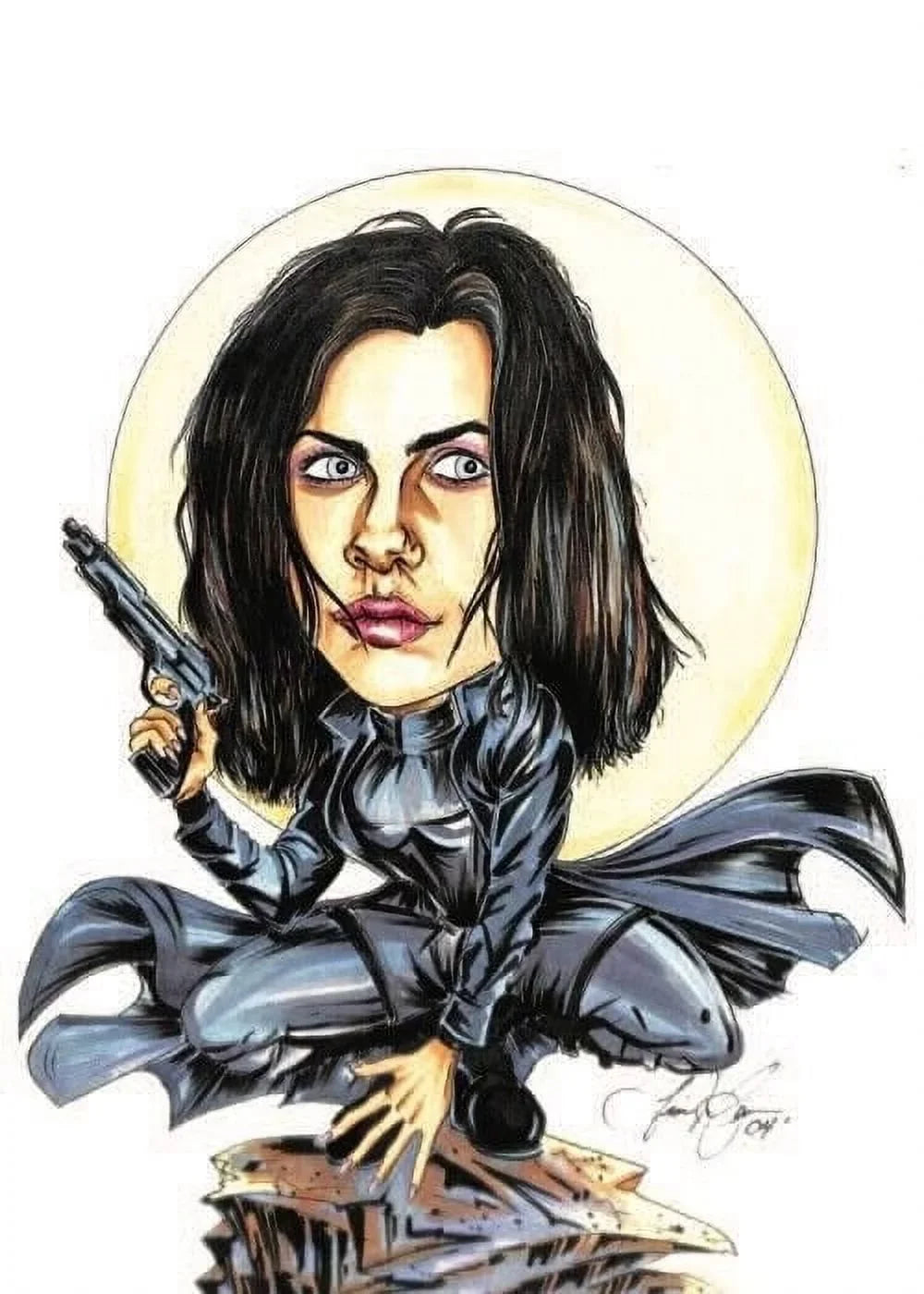 Crazy Caricatures Trading Card Artwork Kate Beckinsale by Tim Levandoski 11x14