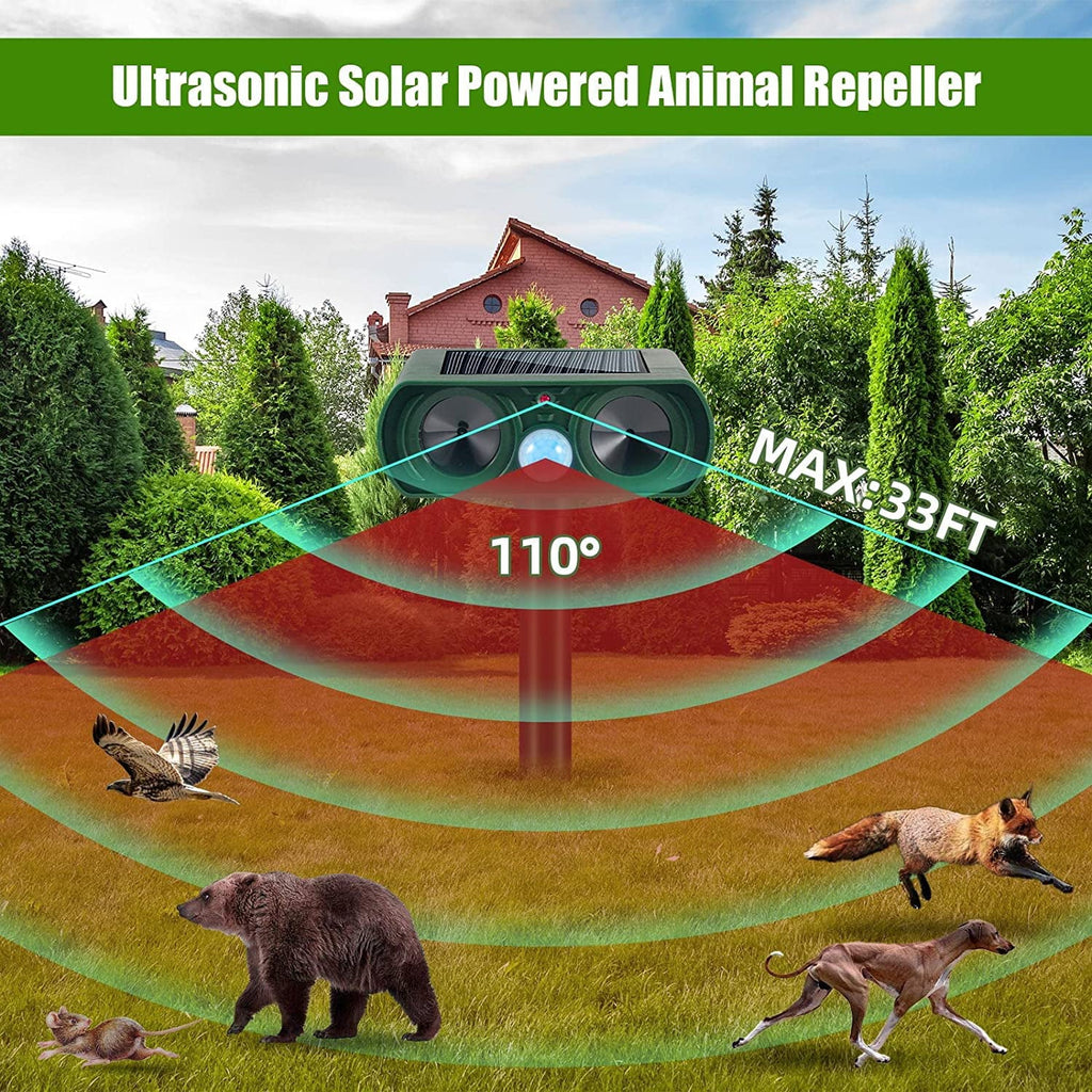 2 Pack Ultrasonic Animal Repellent Outdoor Solar Animal Repeller Waterproof with  Sensor & Flashing Lights Pest Repeller Animal Deterrent to Keep Deer Cat Dog Raccoon Mouse Fox Away