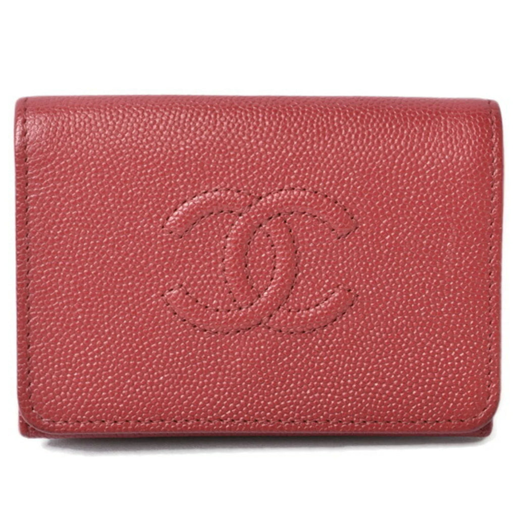 Pre-Owned Chanel wallet  here mark caviar skin dark red (Like New)