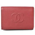 Pre-Owned Chanel wallet  here mark caviar skin dark red (Like New)