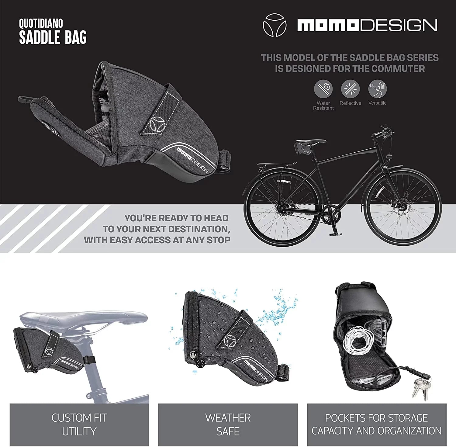 Bike  Saddle Bag  Weather Safe  Perfect for Storage  Led Tail Light & Reflective Design  Capacity of 1.2 L