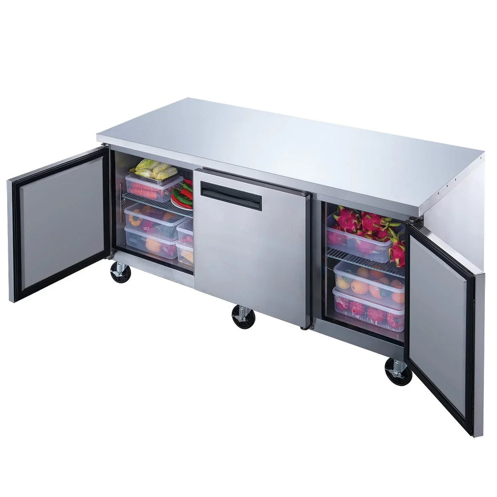 72 in. Three Door Undercounter Commercial Stainless Steel Refrigerator 18.96 cu. ft.