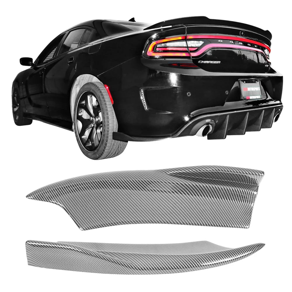 Ikon Motorsports Compatible with 15-23 Dodge Charger V2 Style Rear Bumper Lip Side Apron Carbon Fiber Print