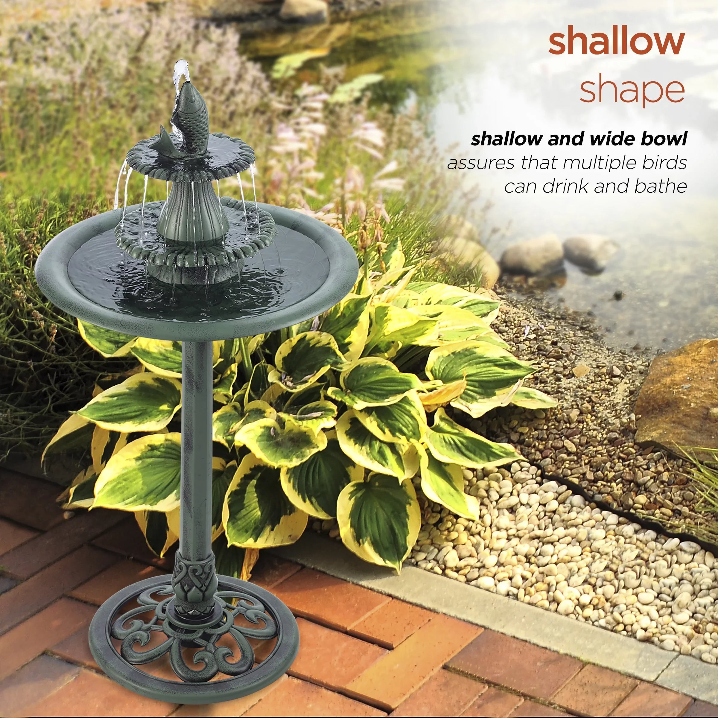 Alpine Corporation Plastic 3-Tier Pedestal Fountain Bird Bath, Green