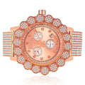 Men's Real Diamond Khronos Watch 14k Rose Gold Tone Big Face Flower Bezel Full Iced Out Band W/Date