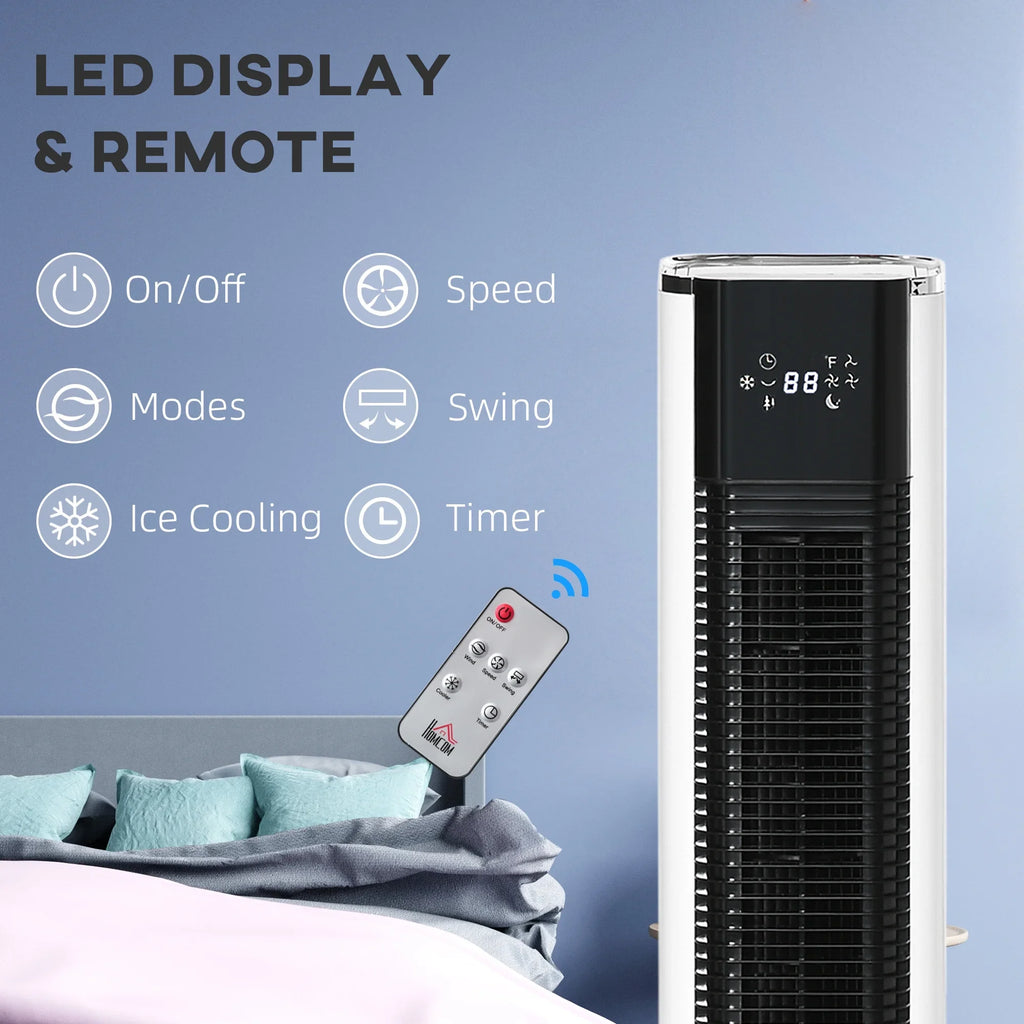 42" Portable Evaporative Air Cooler, 3-In-1 Ice Cooling Fan Humidifier with Remote, Timer, Oscillating,  Display, and 1.6 Gal Water Tank, White