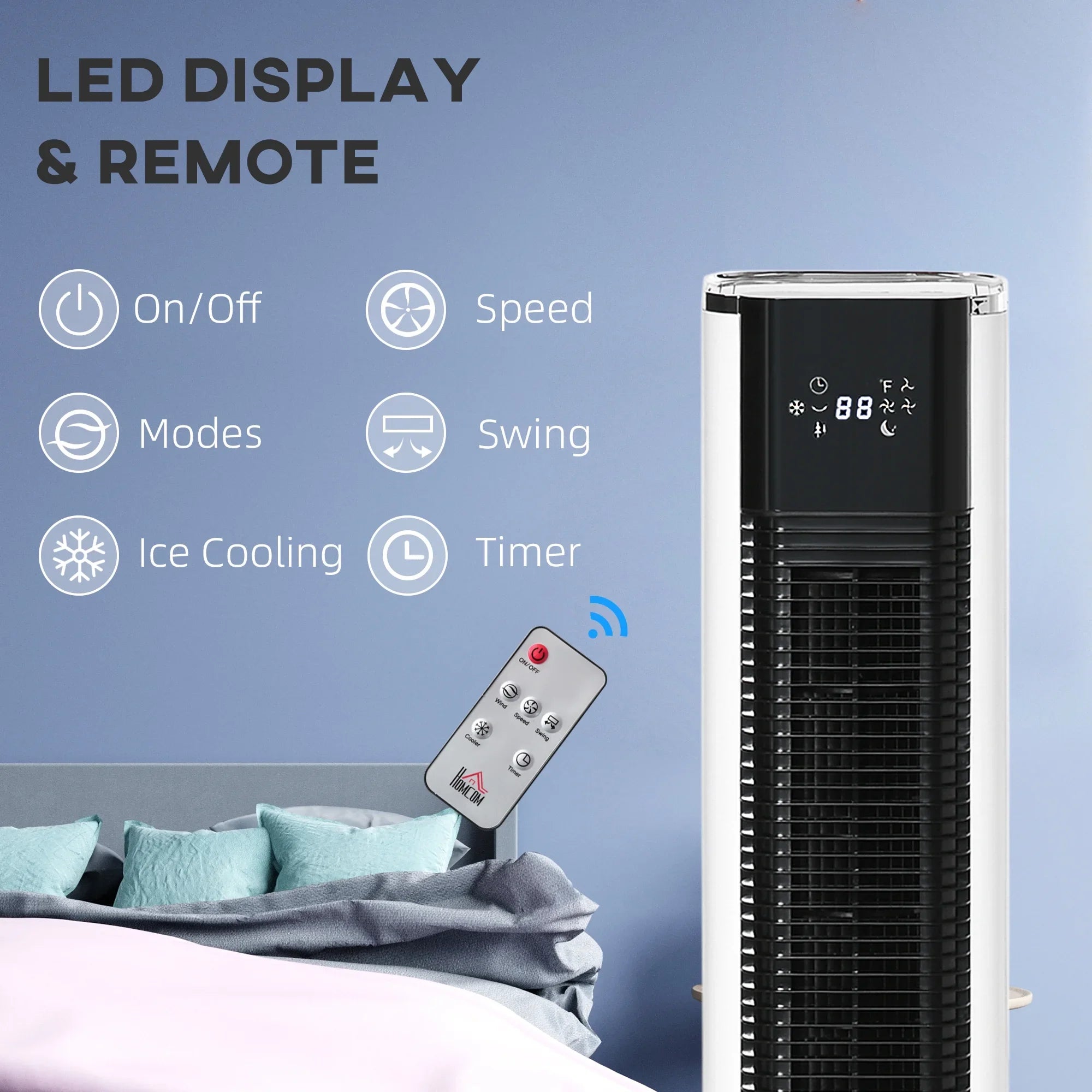 42" Portable Evaporative Air Cooler, 3-In-1 Ice Cooling Fan Humidifier with Remote, Timer, Oscillating,  Display, and 1.6 Gal Water Tank, White