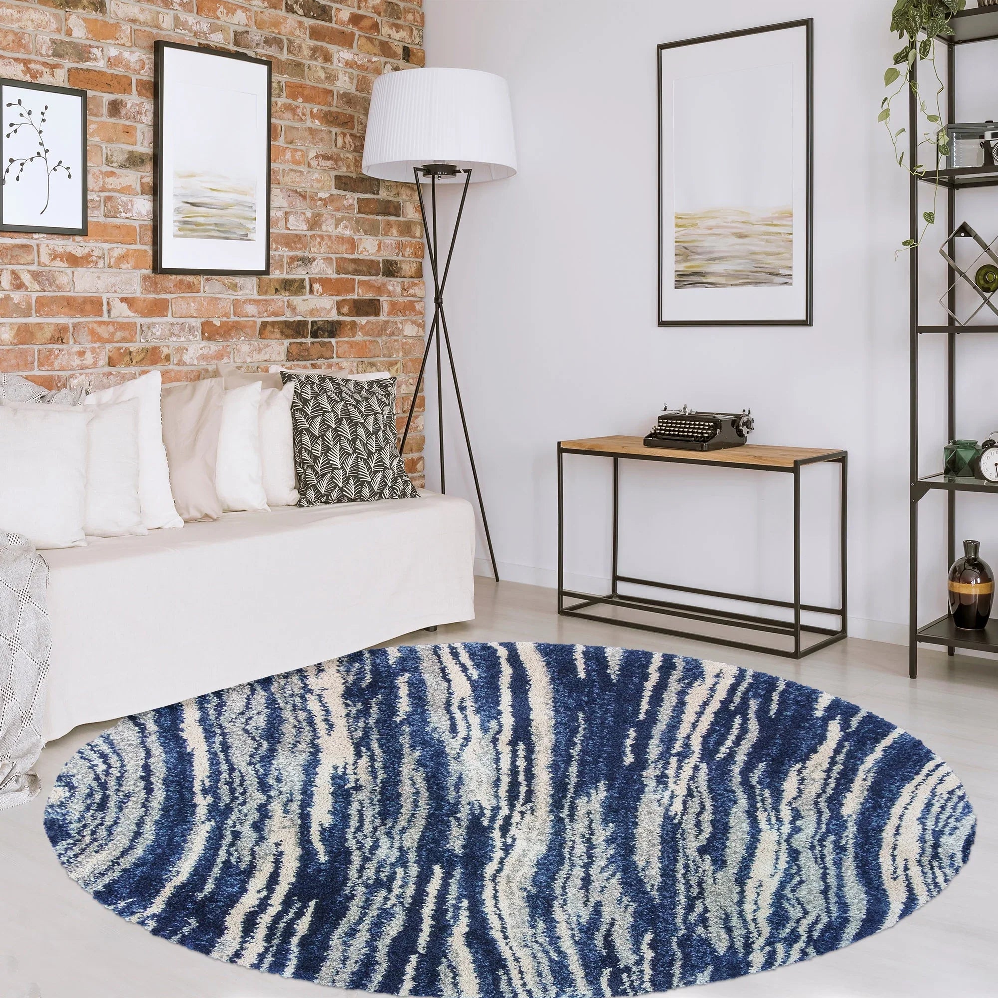 Gertmenian Ultimate Shag Whipt Blue Plush Shag Area Rug 7'10" 8' Round