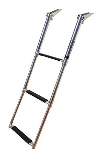 Pactrade Marine Boat Stainless Steel 3 Steps Telescopic Folding Ladder with Rubber Foot Grips