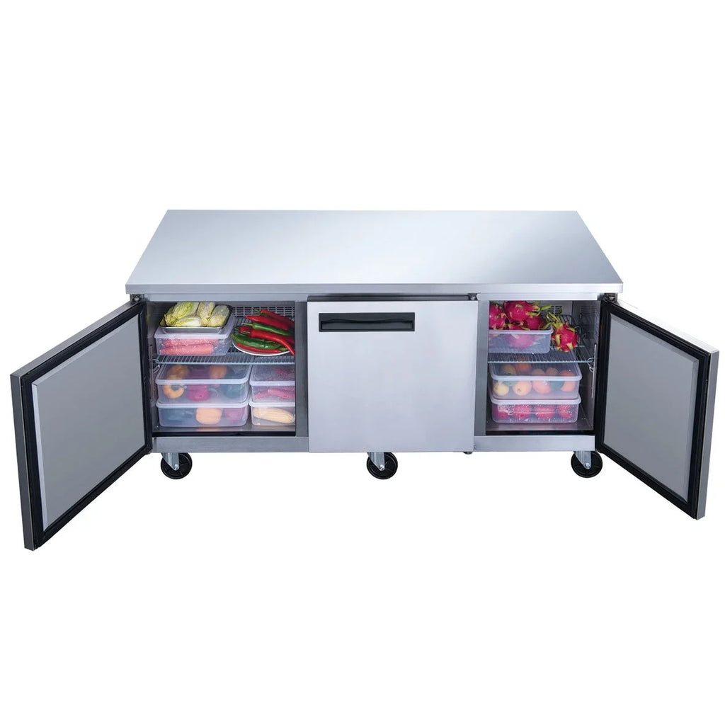 72 in. Three Door Undercounter Commercial Stainless Steel Refrigerator 18.96 cu. ft.
