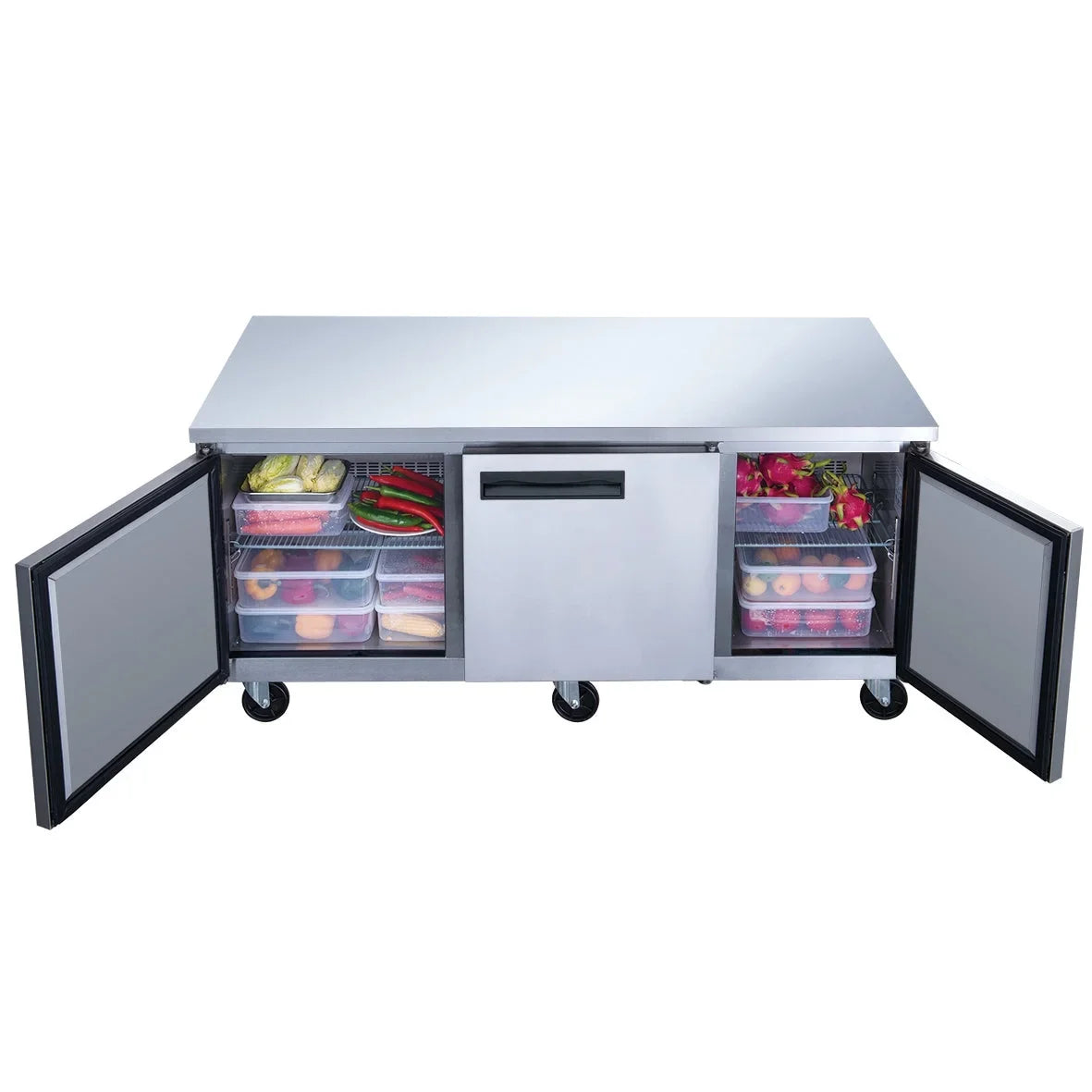 72 in. Three Door Undercounter Commercial Stainless Steel Refrigerator 18.96 cu. ft.