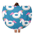 60 inch Round Beach Towel Blanket Blue Inflatable Unicorn Pattern Magic Beast Toy for Swimming Travel Circle Circular Towels Mat Tapestry Beach Throw