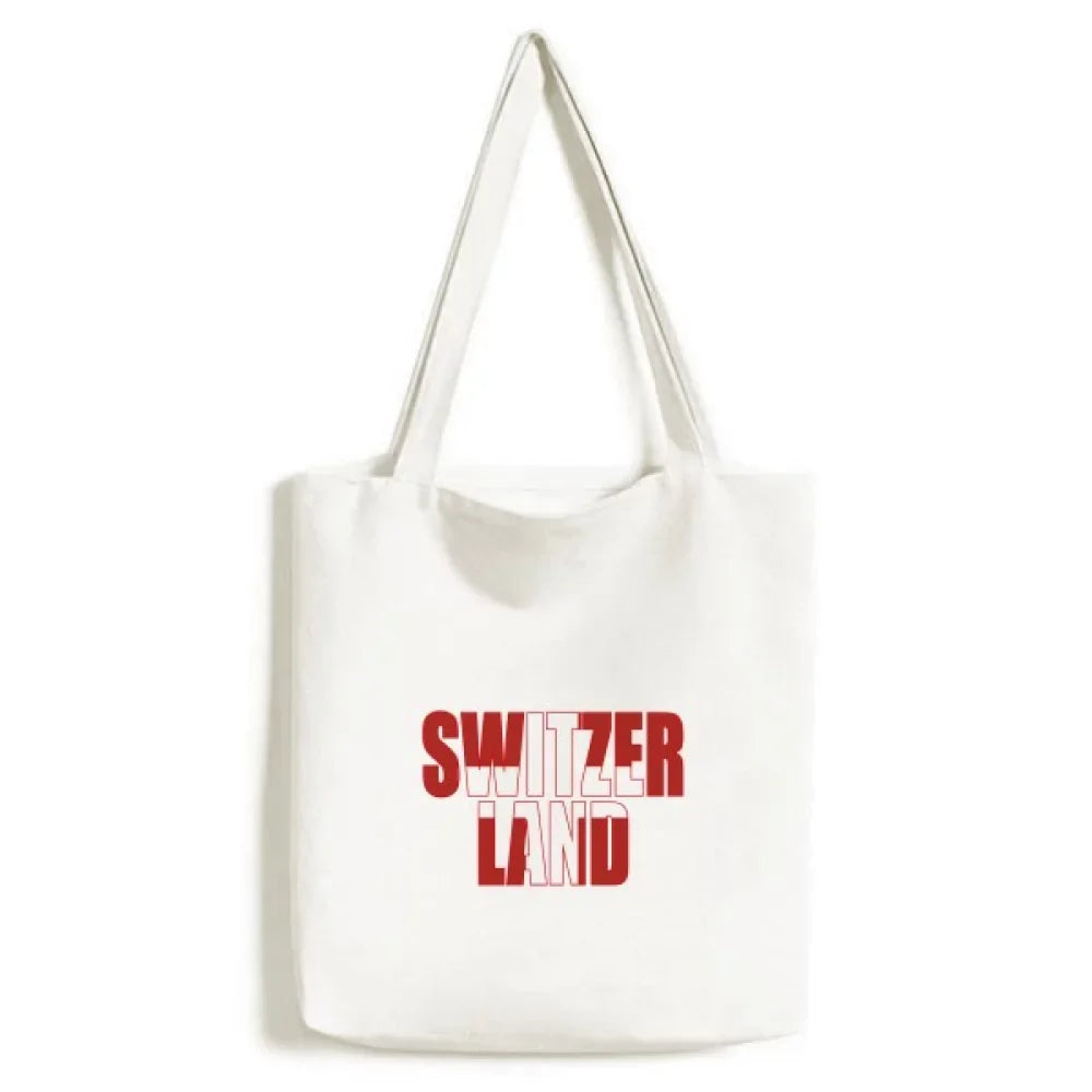 Switzerland Country Flag Name Tote Canvas Bag Shopping Satchel Casual Handbag