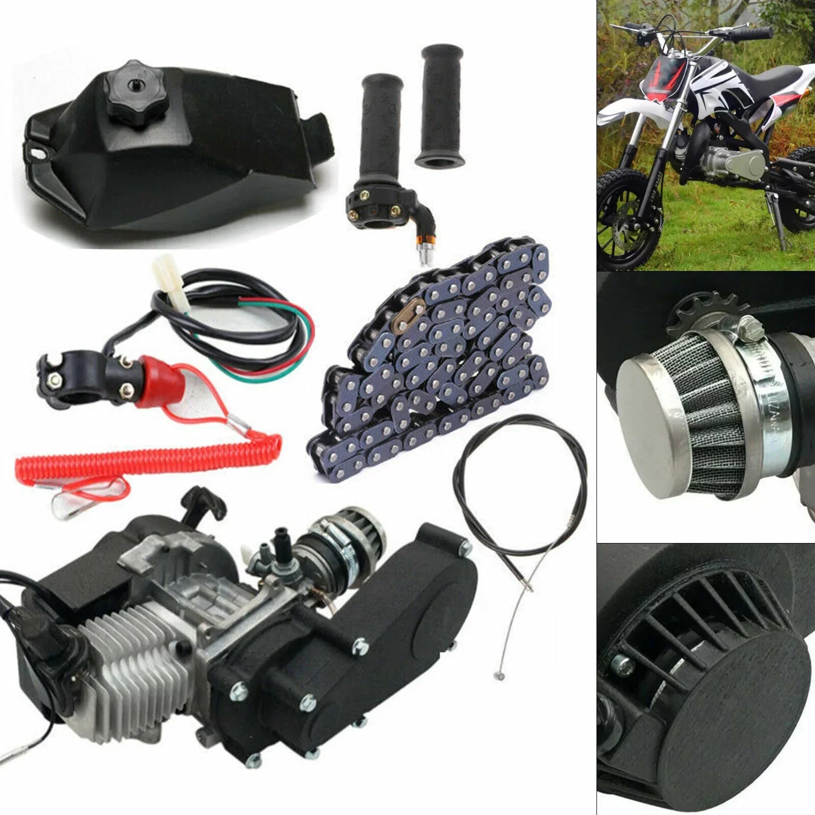 Oukaning 49cc 2 Stroke Mini Engine Motor Kit, Air-Cooled Racing Engine for Pocket Bicycle Mini Off-Road Vehicle Atv