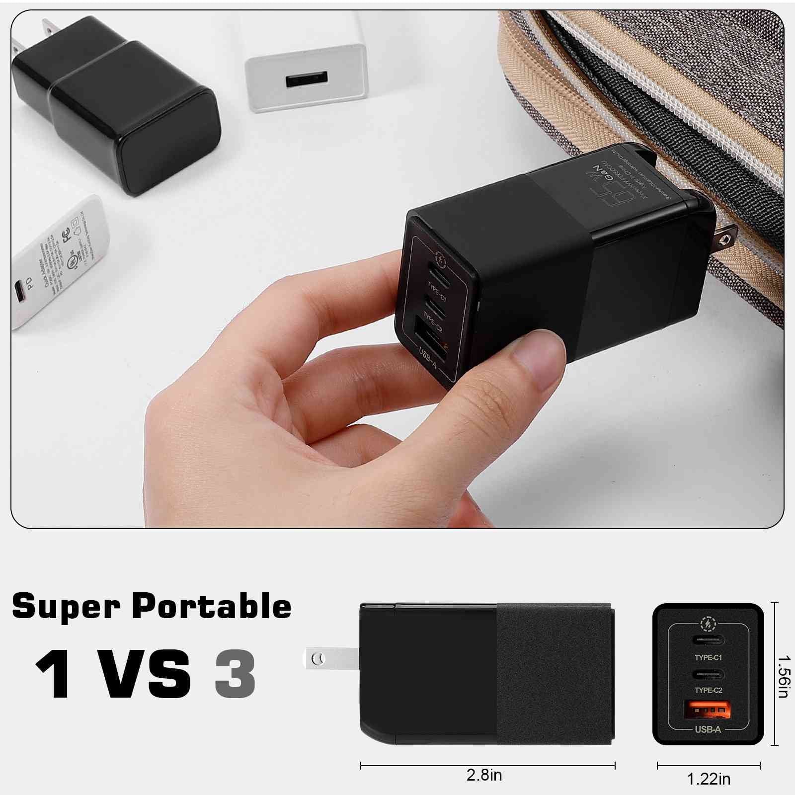 UrbanX 65W Fast Travel Charger with 3 Ports -  & Dual -C - High-Speed Charging Compatible with Coolpad Cool S1, iPhone, Samsung Galaxy, Google Pixel, MacBook, Steam Deck, Laptops & Phones