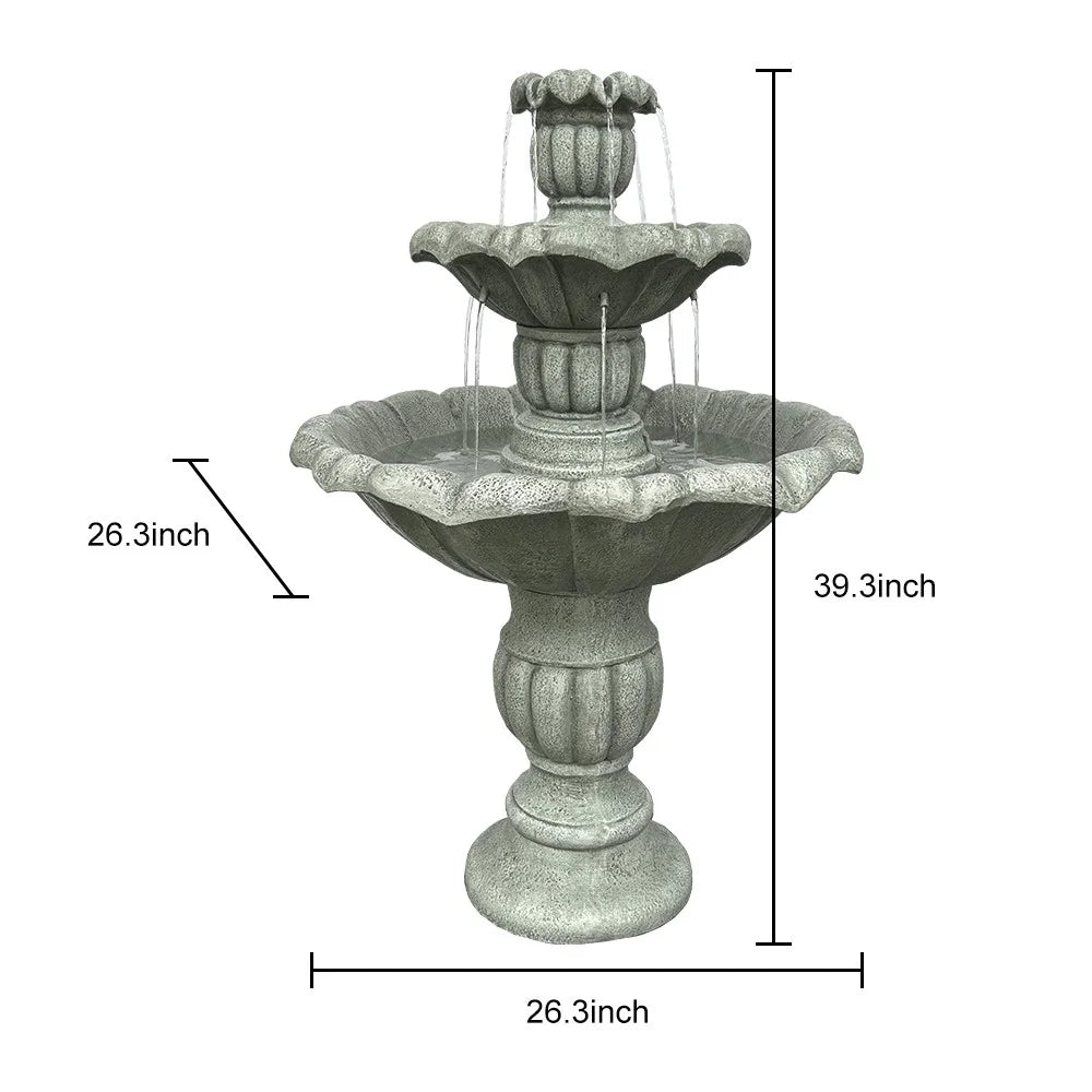39In 3Tier Mediterranean Outdoor Water Fountain Concrete Construction