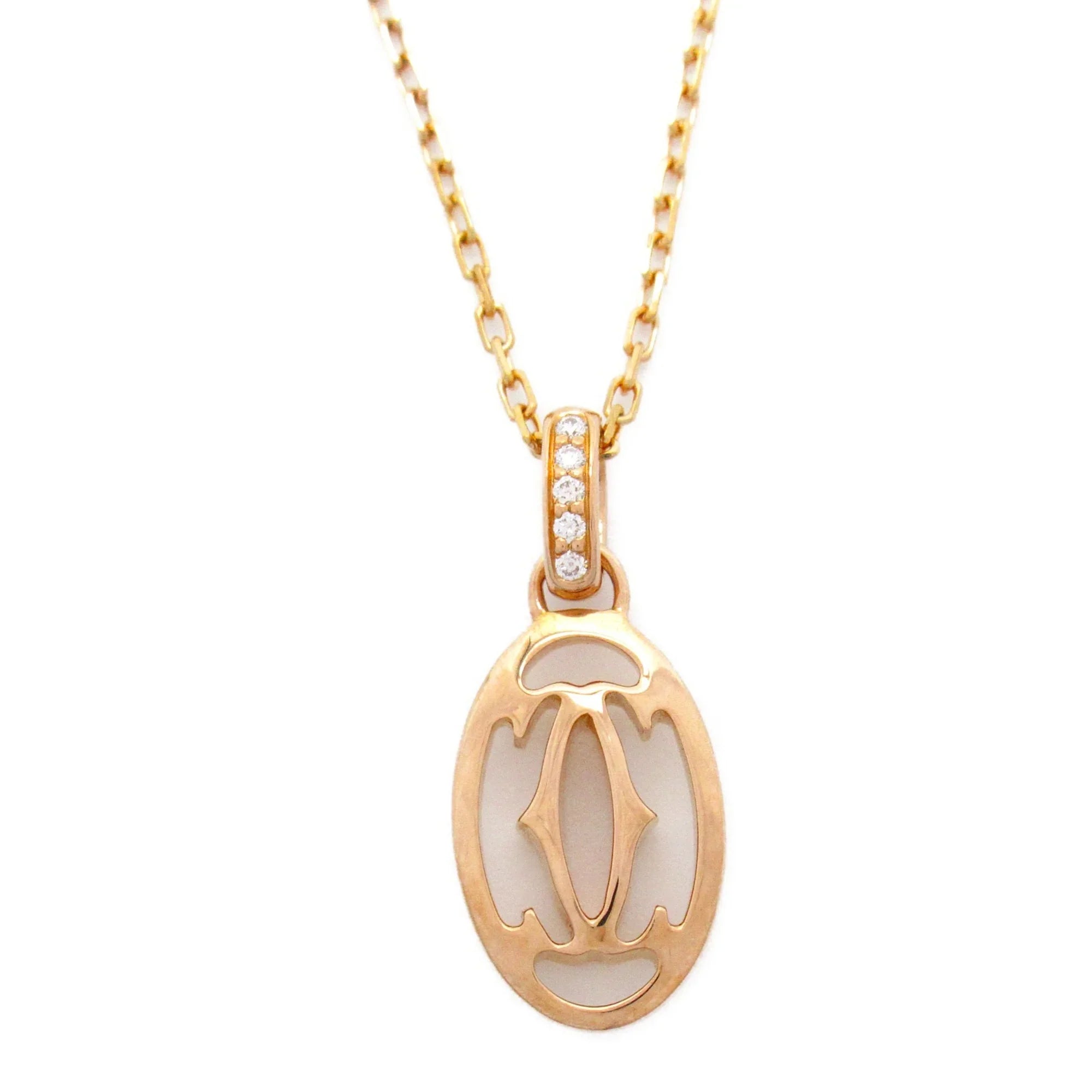 Pre-Owned  Logo double diamond Necklace Necklace Clear  K18PG(Rose Gold) Clear (Good)