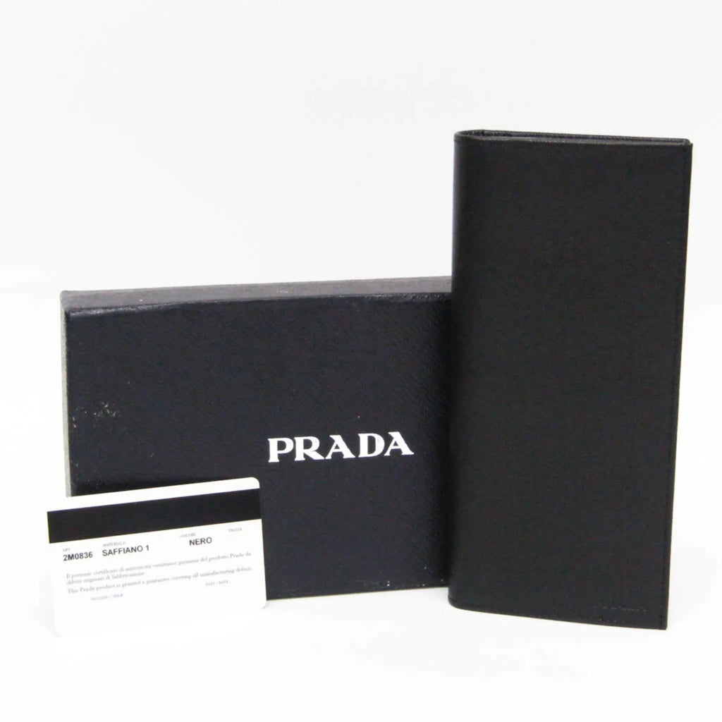 Pre-Owned Prada Saffiano 2M0836 Men's Leather Long Wallet (bi-fold) Black (Good)