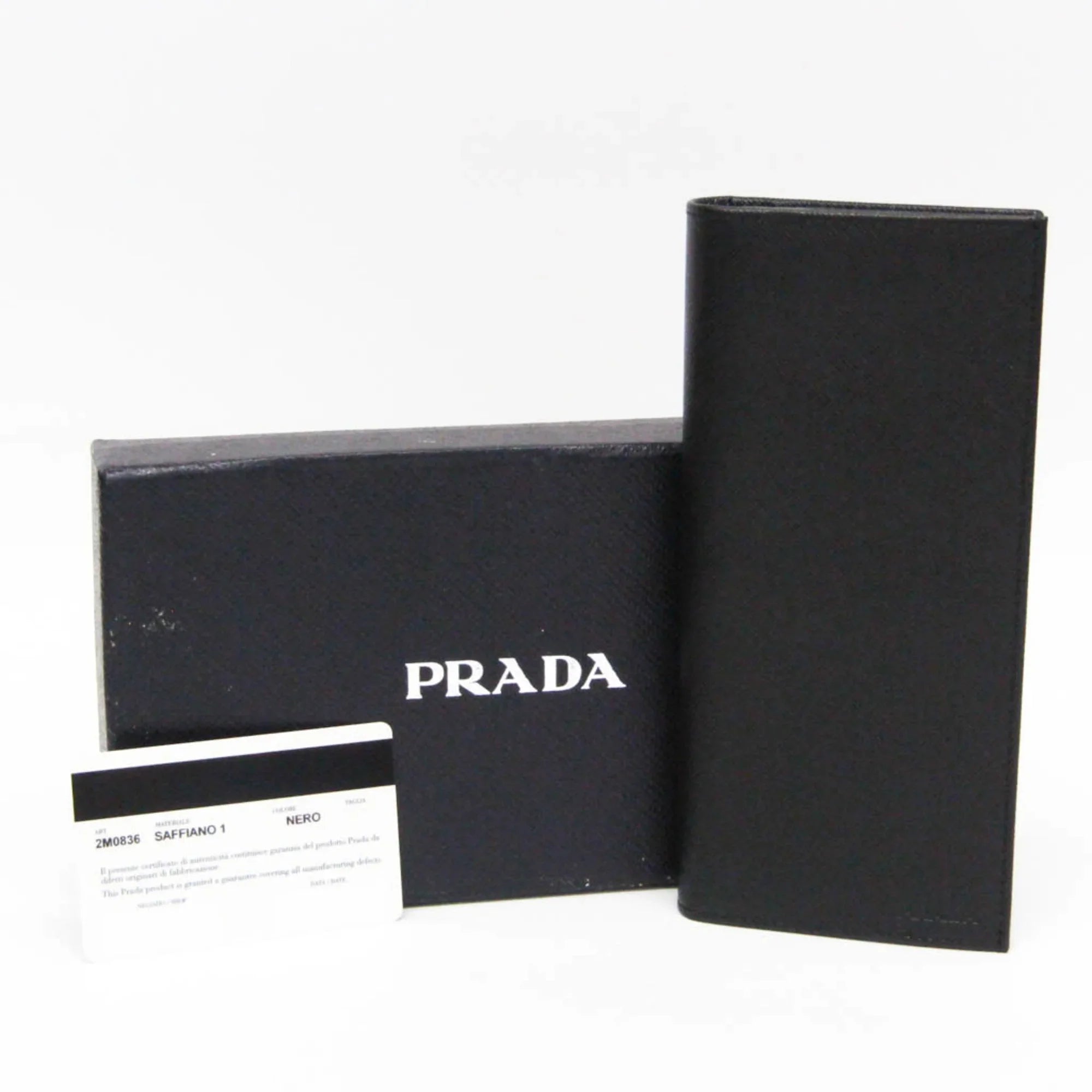Pre-Owned Prada Saffiano 2M0836 Men's Leather Long Wallet (bi-fold) Black (Good)