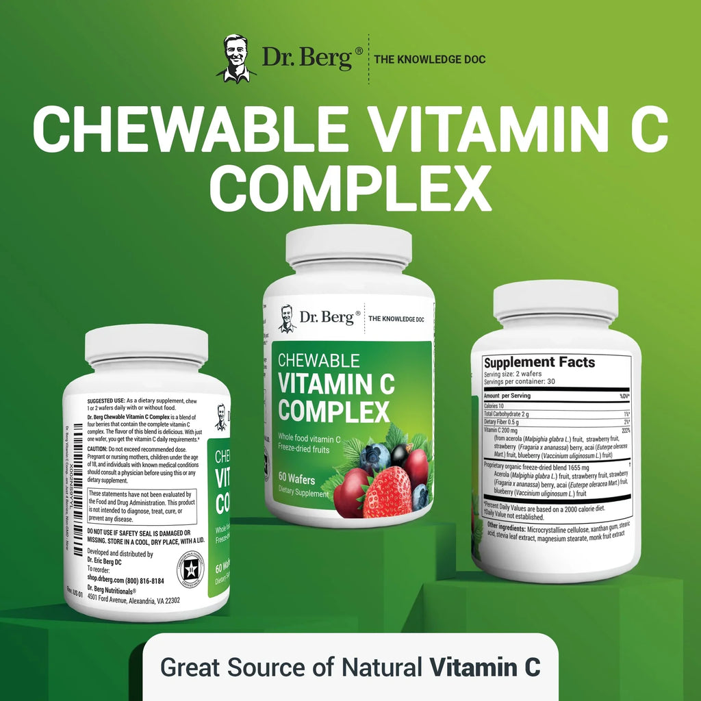 Dr. Berg Chewable Vitamin C Complex - Real Vitamin C Chewable Tablets from Berries, 60 Wafers