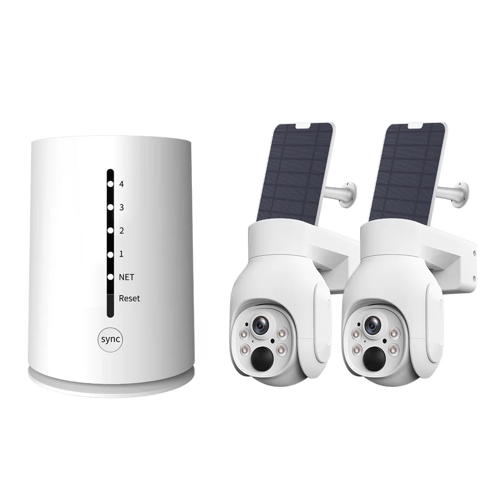 System 2Pcs 4MP Rechargeable Battery WiFi   Camera Kit with Solar Panels,4CH Base Station,Wireless Technology,Night Vision,Motion Detection