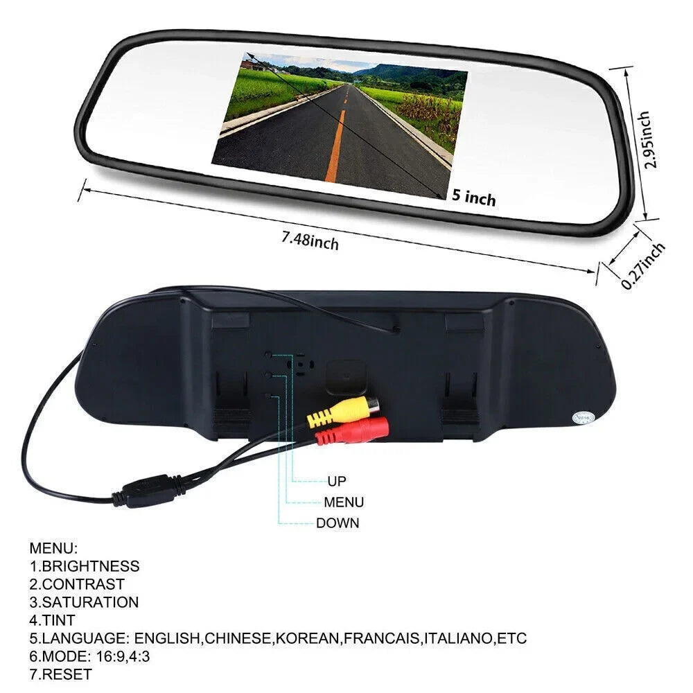 Wireless Car Backup Camera Rear View System  Night Vision + 5" Mirror Monitor