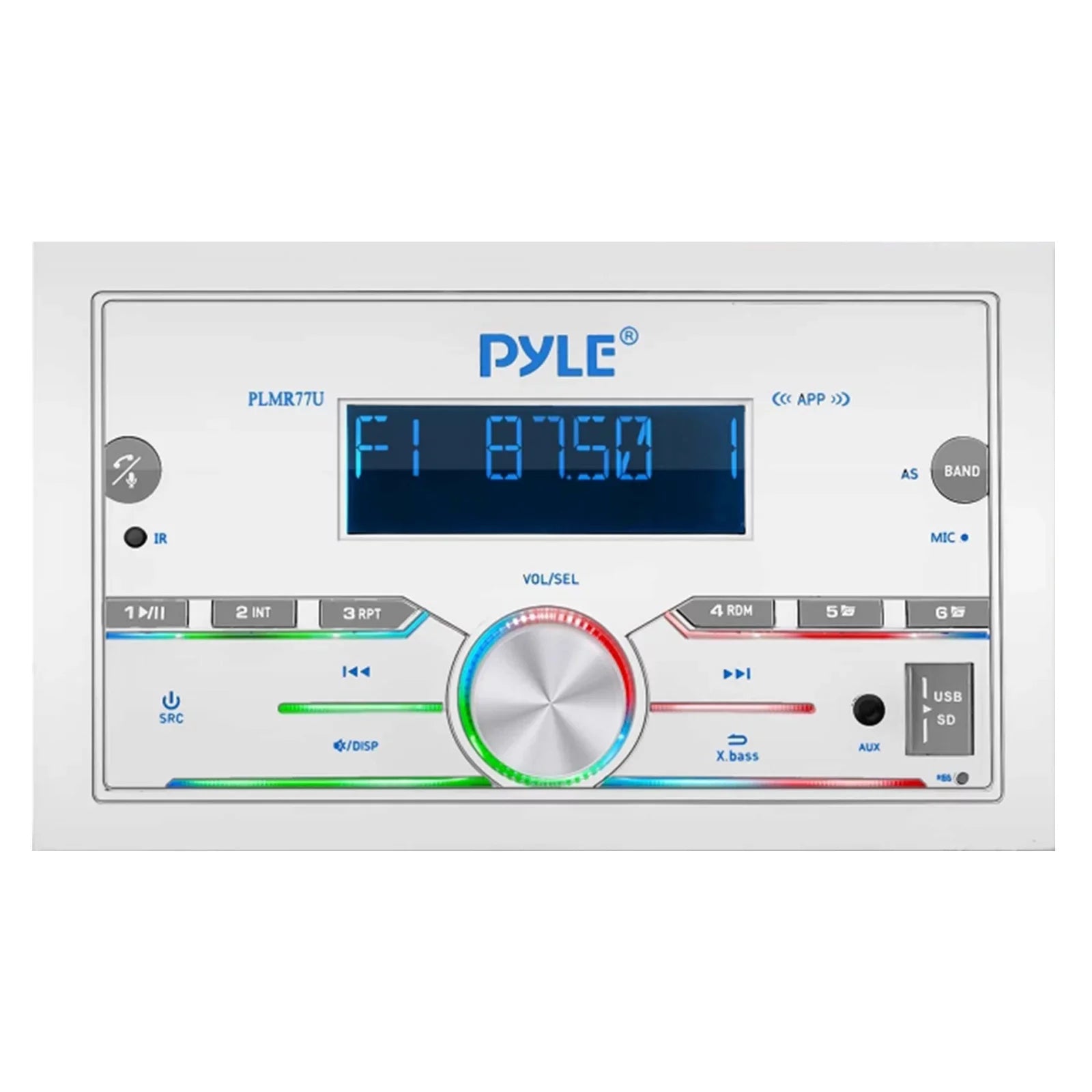 21-29' Pontoon Boat Audio Bundle: Pyle Double  Bluetooth Marine Receiver, 4x 6.5'' Waterproof White Speakers, 4-Channel Amplifier, Amp Installation Kit, 18 Gauge 50  Speaker Wire, Radio Antenna
