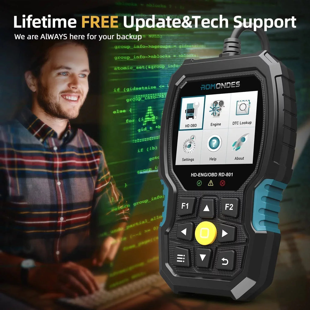 Romondes RD801 Heavy Duty Truck Diagnostic OBD2 Scanner Code Reader Tools Diesel Truck Scanner  Oil Reset