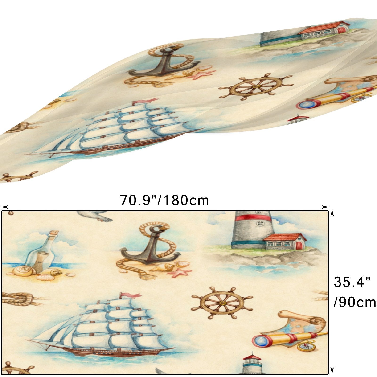 Nautical Watercolor Silk Long Scarf for Women Large Oblong Sunscreen Shawls Wraps Neck Headscarf Hair Wraps Gift Packed