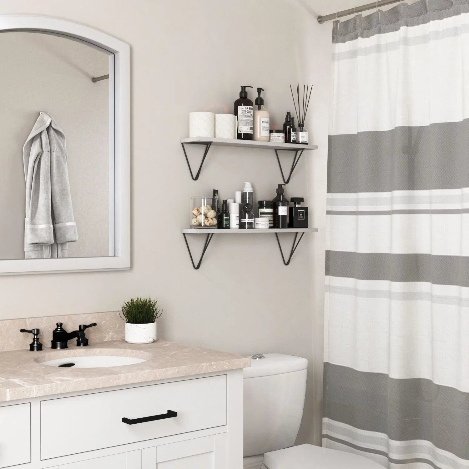 Wallniture Colmar 24" Bathroom Wall Shelf Over The Toilet Storage Organizer Laundry Room Floating Shelves, White, Set of 2