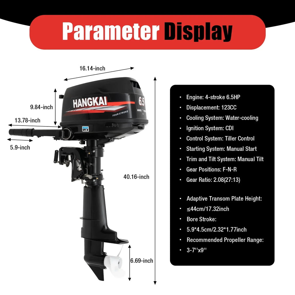 Anqidi 6.5HP 4 Stroke Outboard Motor 123CC Heavy Duty Boat Engine with Single Cylinder Water Cooling System &  Ignition Tiller Control Max 6000r/min