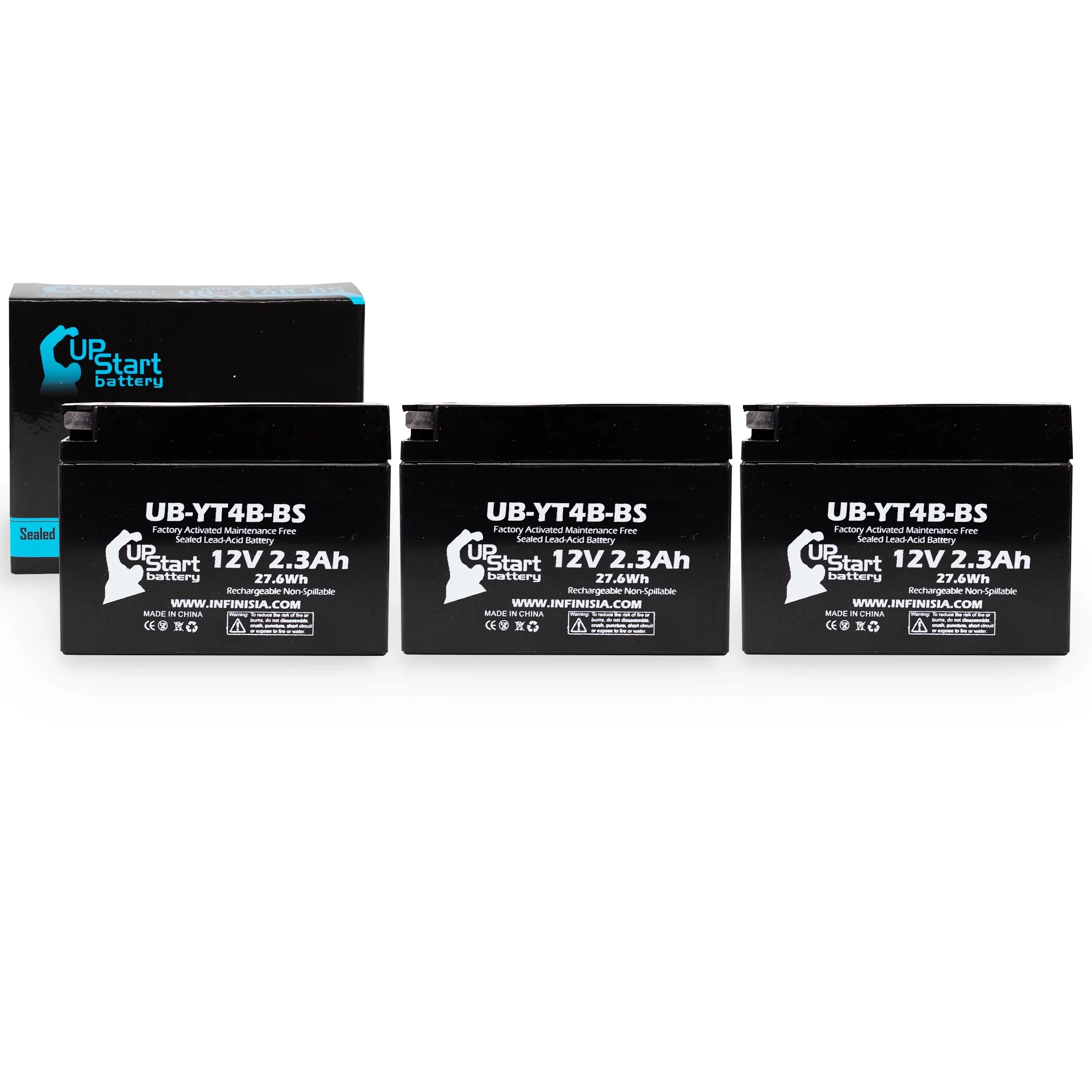 3-Pack UpStart Battery Replacement for 2012 Yamaha SR400 () 400CC Factory Activated, Maintenance Free, Motorcycle Battery - 12V, 2.3Ah, -YT4B-