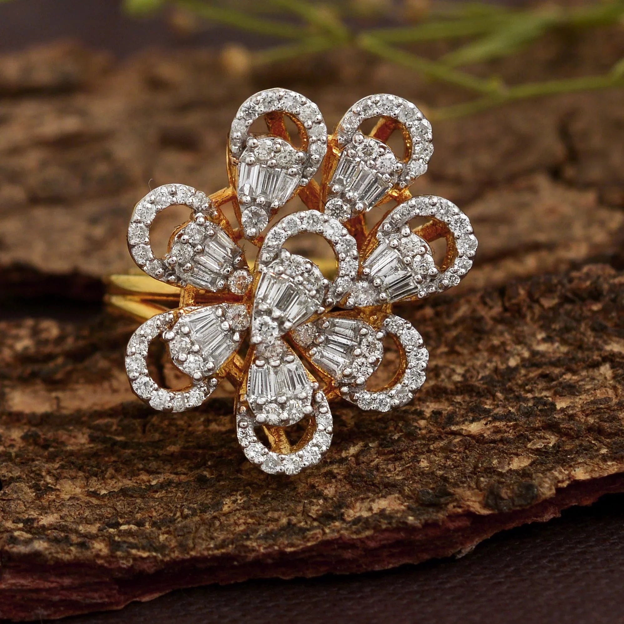 Natural 1.05 Ct. Baguette Diamond Solid 18 Kt Yellow Gold Jewelry Designer Ring