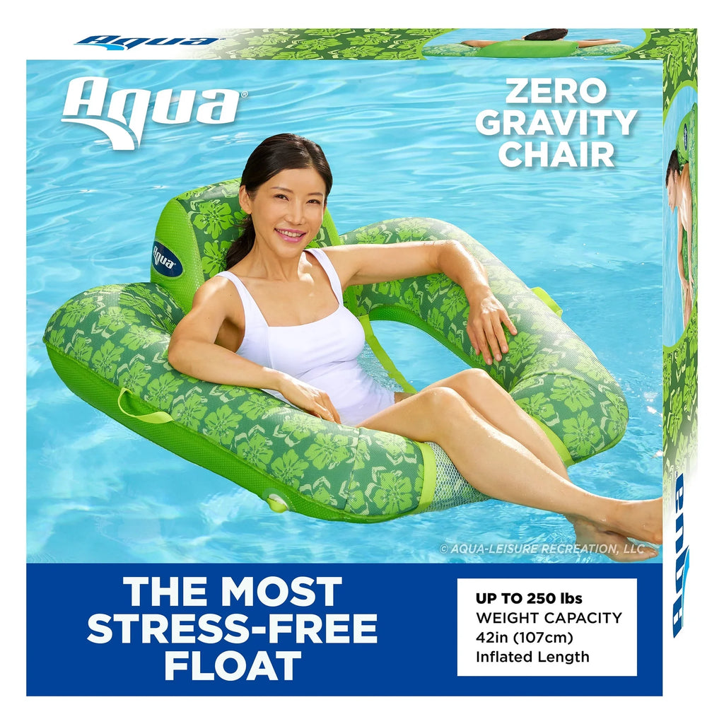 Aqua Leisure 0 Gravity Swimming Pool Lounge Chair Float, Green w/ Hand Pump